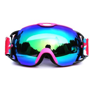 Pink mirrored ski goggles double anti-fog spherical snowboard goggles